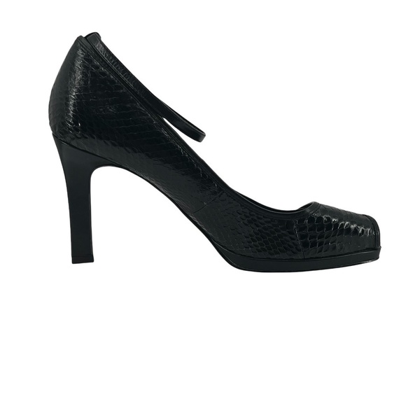 Enzo Angiolino Black Patent Snake Skin Peep Square Toe Heels Size 7 Women’s - Picture 4 of 12